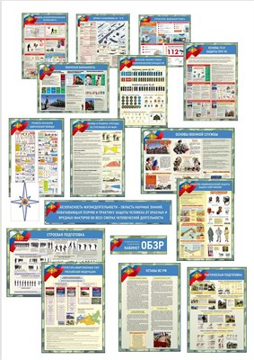 Комплект стендов для кабинета ОБЗР - в комплекте 17 стендов, ПВХ-3мм ОБЗР01
