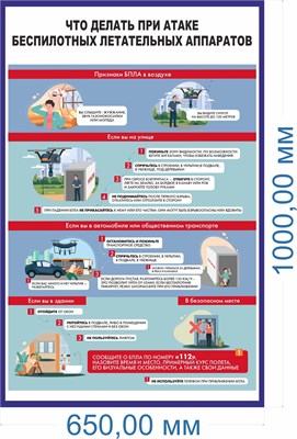 Стенд Что делать при атаке БПЛА 650х 1000, ПВХ- 3мм