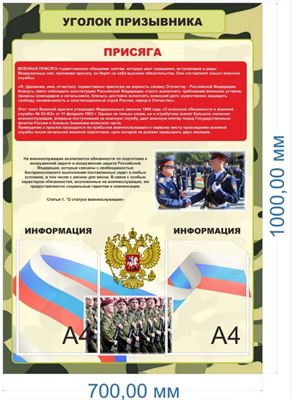 Стенд Уголок призывника 700 х 1000, карман А4-2шт., ПВХ-3мм