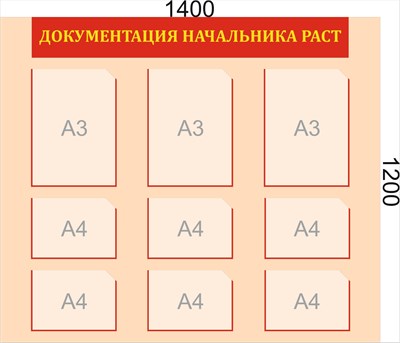 Стенд Документация Начальника РАСТ 1400 х 1200мм,  ПВХ-3мм; карман А3-3шт., А4-6шт.