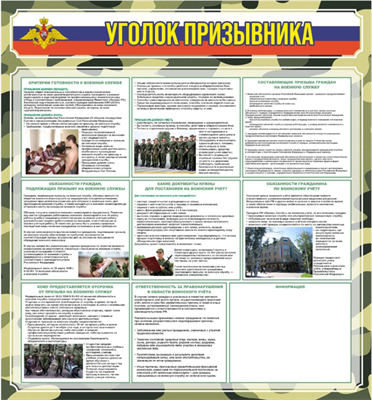 Стенд "Уголок призывника" 1200 х 1200 пластик 3мм 26785