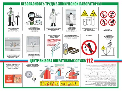 Стенд Безопасность труда в химической лаборатории 1600 х 1200 пластик 3мм 2323