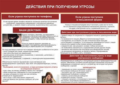 Стенд - Действия при получении угрозы (Антитеррор) 1400 х 1000 пластик 3мм