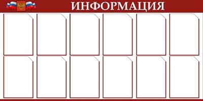 Стенд ИНФОРМАЦИЯ (с флагом и гербом РФ) 1500 х 750 пластик 3мм, карманы А4-12шт.