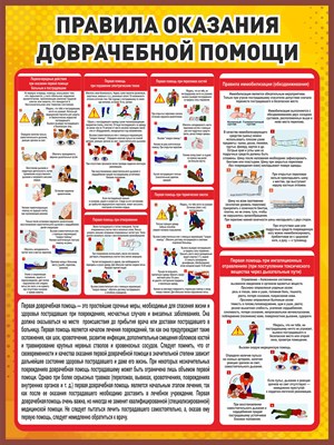 Стенд Правила оказания первой доврачебной  помощи размер 750 х 1000 пластик 3 мм