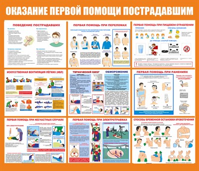 Стенд Оказание первой помощи пострадавшим размер 1100 х 950 пластик 3 мм