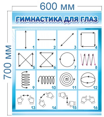 Стенд Гимнастика для глаз 600 х 700 пластик 3мм