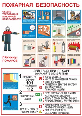 Стенд "Пожарная безопасность - общие требования " формат А2  594 х 420 мм пластик 3мм