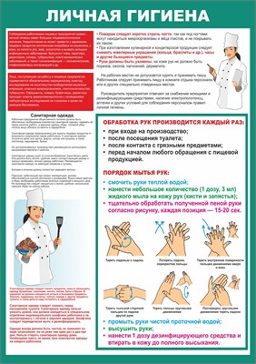 Стенд "Личная гигиена на пищеблоке" формат А2 594 х 420мм, пластик 3мм