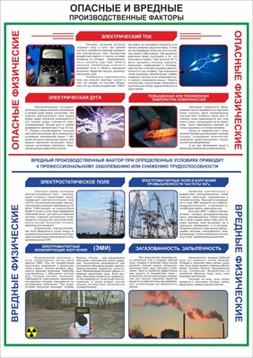 Стенд Опасные и вредные производственные факторы формат А2 594 х 420мм, пластик 3мм