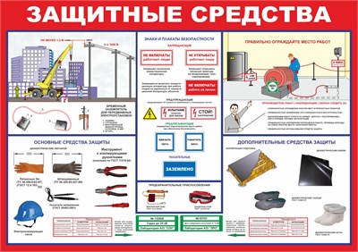 Стенд "Защитные средства" формат А2 594 х 420мм, пластик 3мм