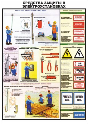 Стенд "Средства защиты в электроустановках" (вариант №3) формат А2 594 х 420мм, пластик 3мм