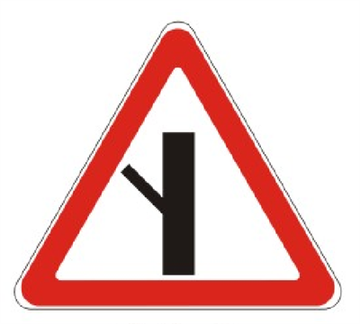 Знак дорожный "Примыкание второстепенной дороги - слева 2"  ГОСТ Р 52290-2004, II-типоразмер, сторона А-900мм