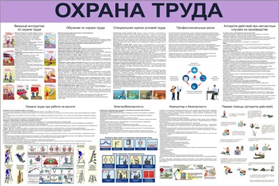 Стенд Охрана труда с изменениями 2023г (сиреневая шапка)  размер 1200 х 800 пластик 3 мм