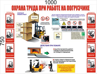 Стенд Охрана труда при работе на погрузчике (бело-красный)  1000 х 750мм, ПВХ-3мм