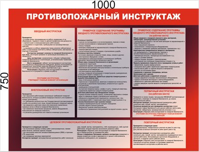 Стенд "Противопожарный инструктаж" (красный)  1000 х 750мм, ПВХ-3мм