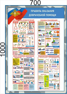 Стенд "Правила оказания доврачебной помощи" 700 х 1000 - ПВХ-3мм