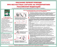 Стенд Оказание первой помощи при несчастных случаях на предприятиях РФ 1200 х 1000мм, ПВХ-3мм (вариант №2)