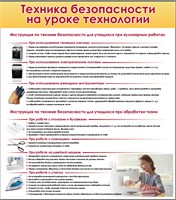 Стенд  Техника безопасности на уроке технологии (уроки труда для девочек)  800 х 900мм, ПВХ-3мм