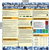 Стенд Воинский учет и бронирование граждан  размер 1000 х 1000мм, ПВХ- 3мм