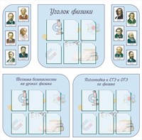 Комплект стендов 5 шт для кабинета физики  пластик пвх 3 мм 3 шт 950 х 900 в каждом по 6 карманов А4 2 шт 400 х 900 мм 2716