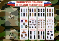 Стенд Воинские звания и знаки различия 1000 х 700 пластик 3мм, карман А4-1шт., карман А5-1шт.