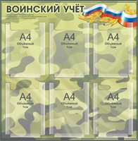 Стенд Воинский учет размер 780 х 800 пластик 3 мм с карманами А4 объёмными - 6шт.