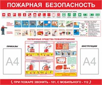 Стенд Пожарная безопасность 1200 х 1000 пластик 3 мм , с подписанными карманами А4 -2шт. размер 01041