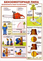 Стенд Бензомоторная пила. Безопасность работ на лесосеке формат А2 594 х 420мм, пластик 3мм