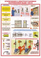 Стенд "Отключения в электроустановках напряжением выше 1000 В" (с текстом) формат А2 594 х 420мм, пластик 3мм П15-11
