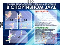 Стенд "Техника безопасности и правила поведения в спортивном зале" 990 х 750, пластик 3 мм, карман А4-3шт.